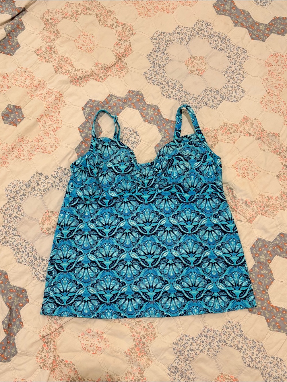 Lands' End Blue Floral-Patterned Women's Tankini